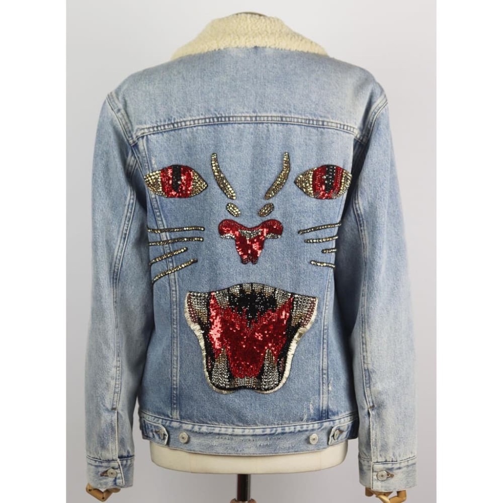 GUCCI Jardin D'Hiver Shearling Denim Jacket Size: IT42 - Picture 1 of 8